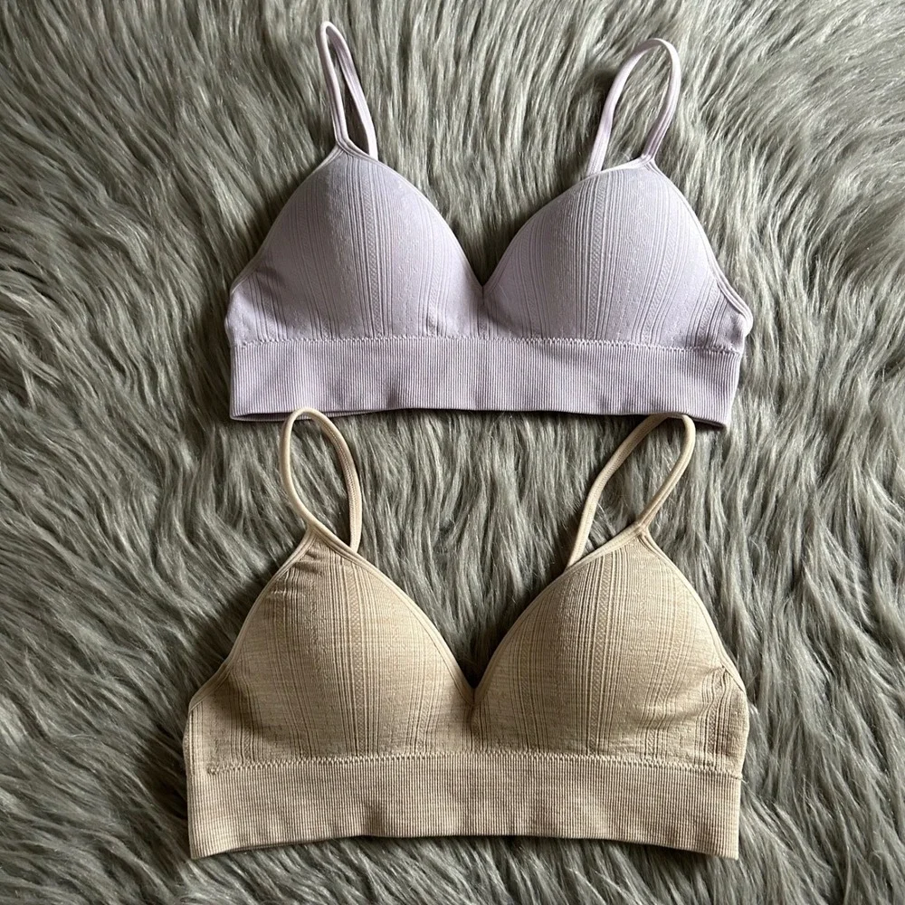 Wonder Nation Ribbed‎ Bras Girls Size 32 Bra Bundle Lot Of 2 Purple Beige Padded